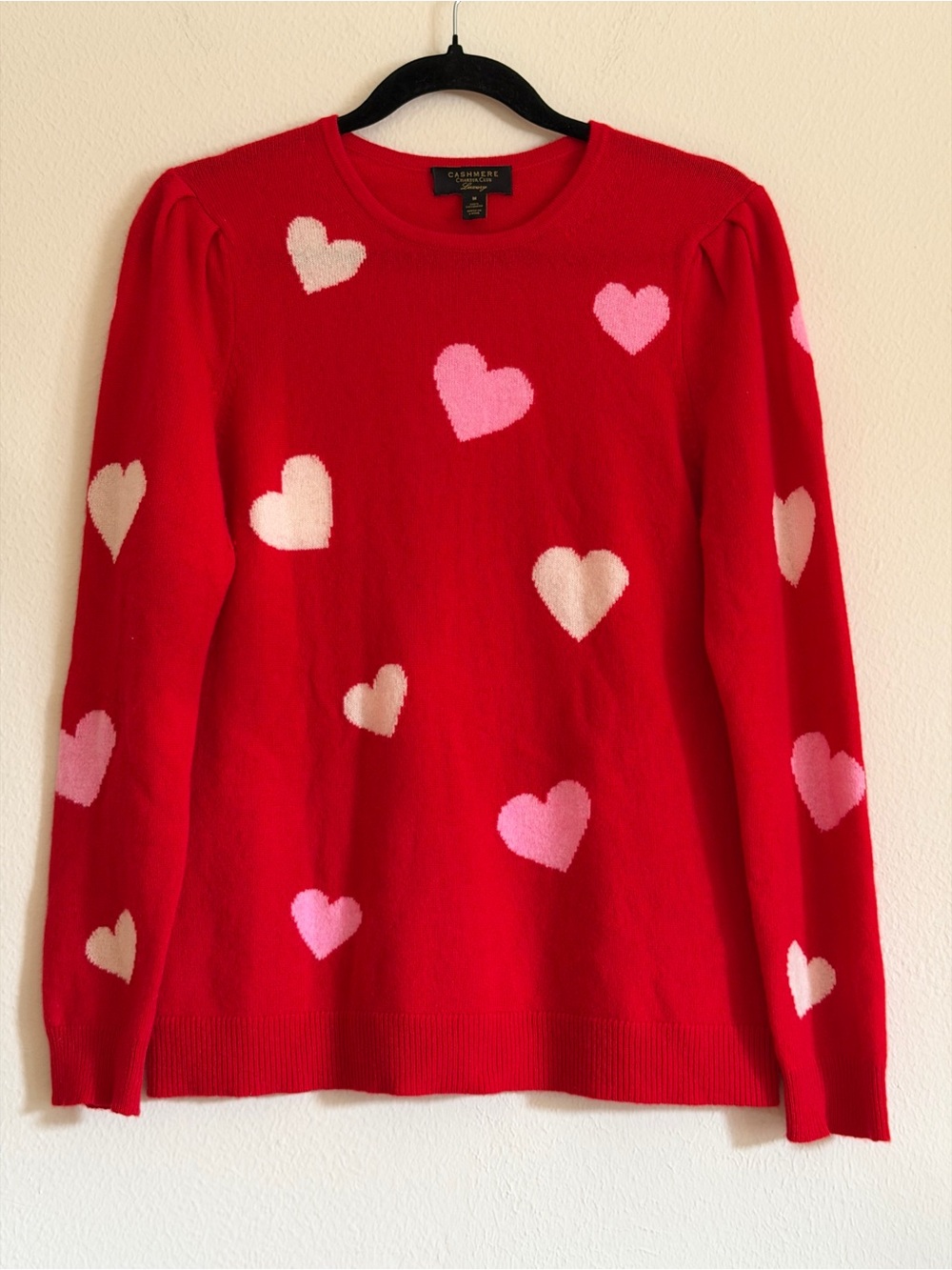 Charter Club Red Cashmere Heart Sweater M Coquette Romantic Preppy Geek Eclectic